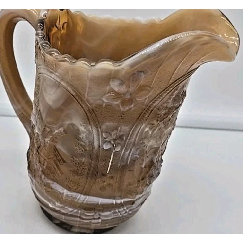 Vintage Imperial‎ Ruby Glass Caramel Slag Embossed Windmill Pitcher